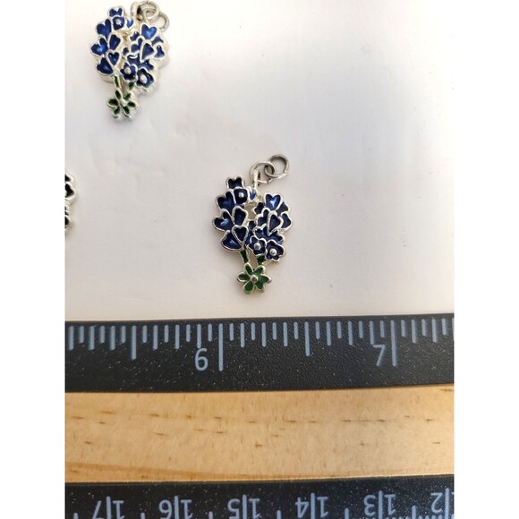 Three Texas Bluebonnet Silver Tone Enamel Bracelet Charms/Pendants/Earrings - Picture 2 of 3